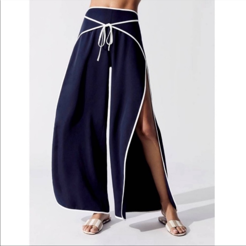 SOLID & STRIPED Wrap Pants, Navy with White Piping, Size XS